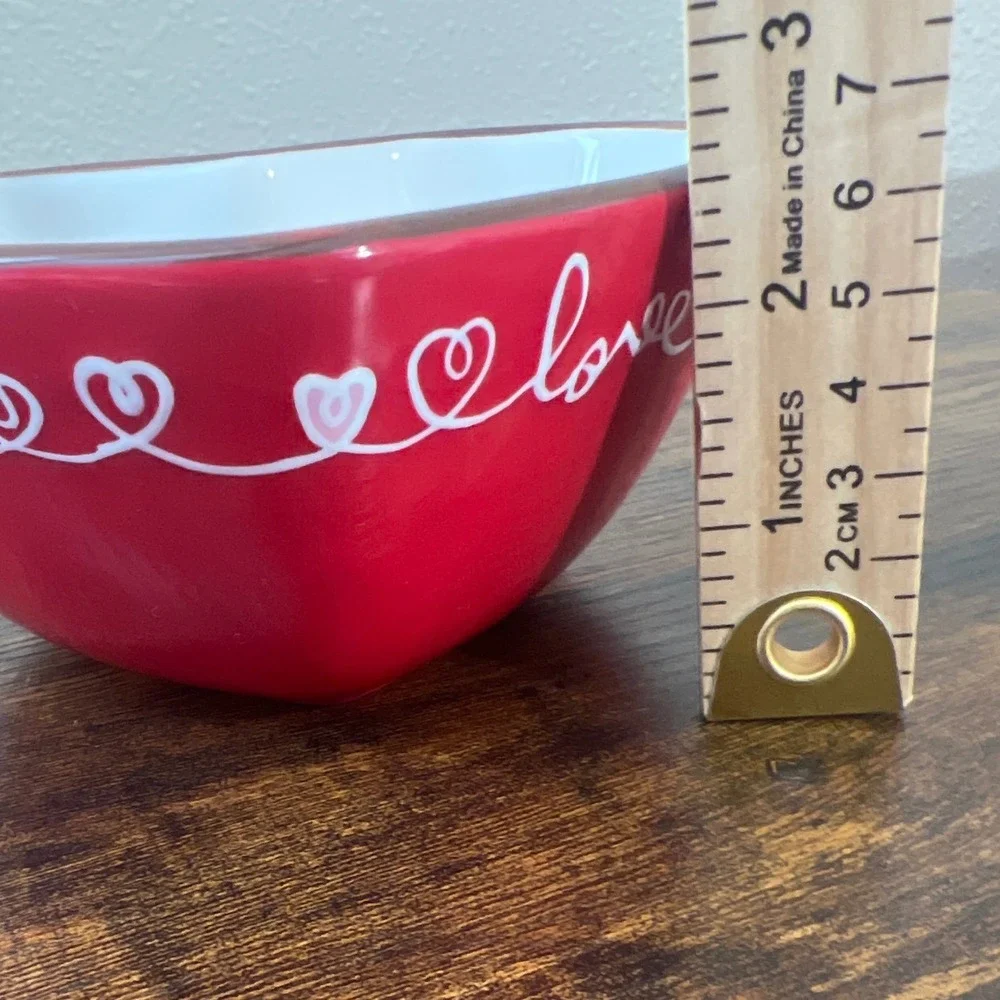Target Valentine's Day Red Ceramic Heart Bowl Love Script White Pink 3